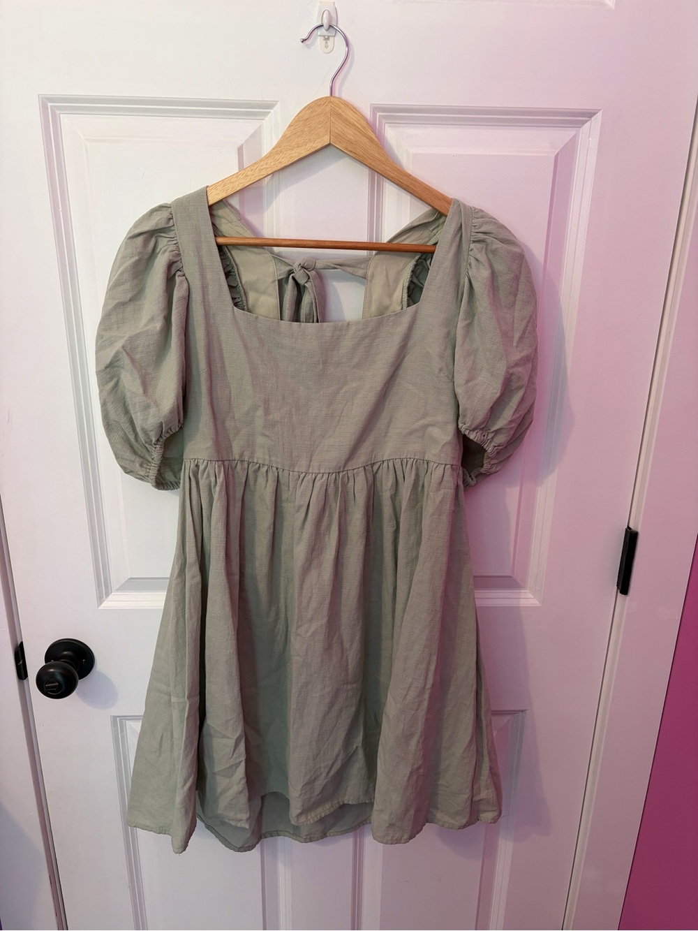 Altar'd State Gracie Sage Green Puff Sleeve Babydoll Dress